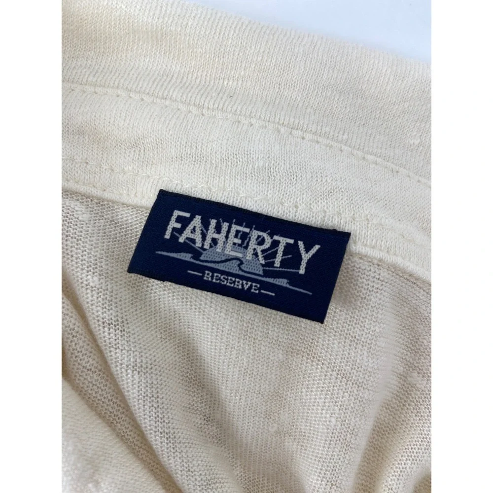 Faherty Polo Mens 2XL Ivory Short Sleeve Linen Coastal Breathable Light Resort
